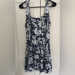LOFT Navy and Cream Floral Dress